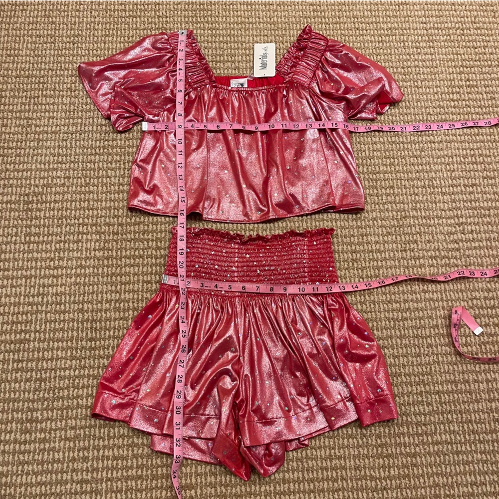 Queen of Sparkles Red Hearts Swing Shorts and Top Set Small NWT - Picture 4 of 10
